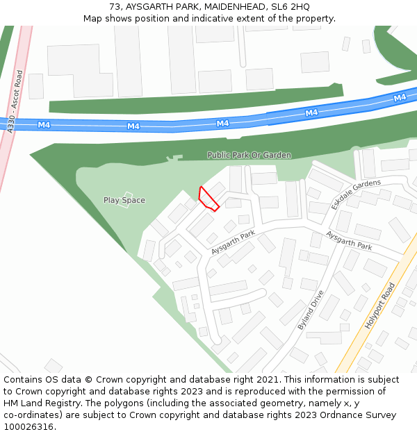 73, AYSGARTH PARK, MAIDENHEAD, SL6 2HQ: Location map and indicative extent of plot