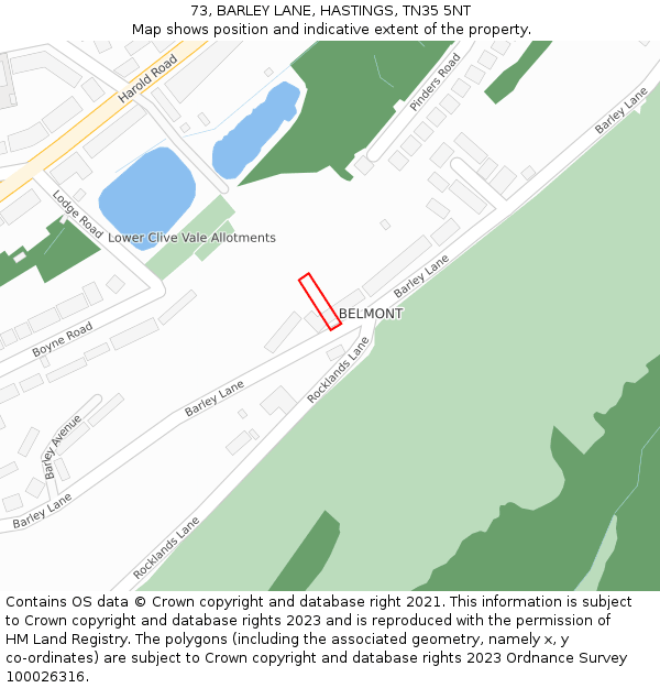 73, BARLEY LANE, HASTINGS, TN35 5NT: Location map and indicative extent of plot