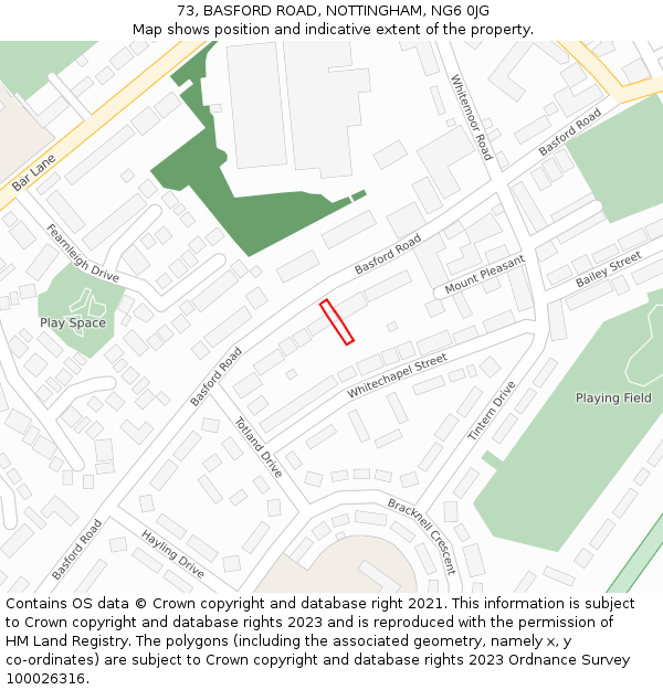 73, BASFORD ROAD, NOTTINGHAM, NG6 0JG: Location map and indicative extent of plot