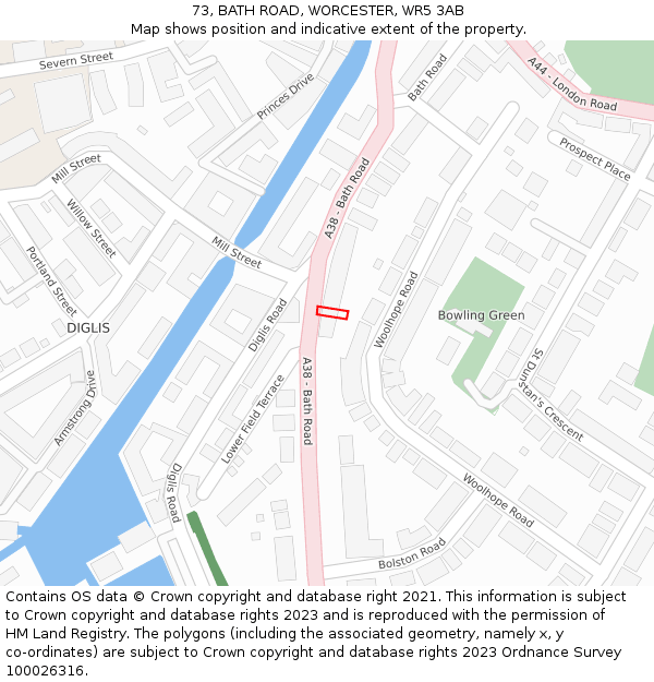 73, BATH ROAD, WORCESTER, WR5 3AB: Location map and indicative extent of plot