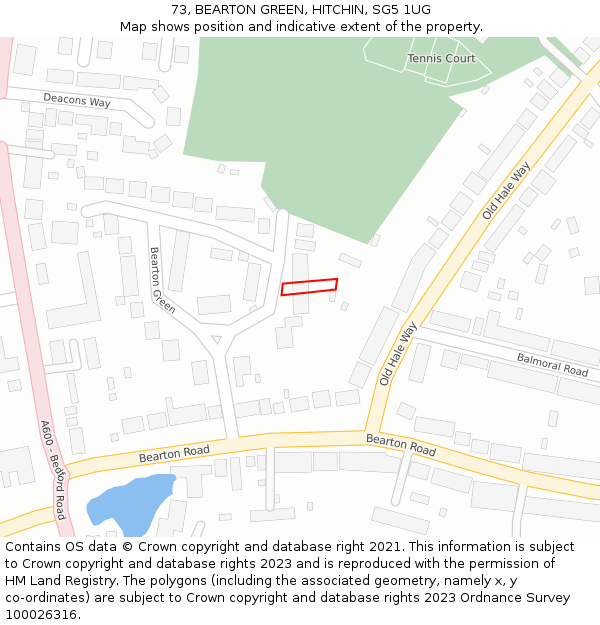 73, BEARTON GREEN, HITCHIN, SG5 1UG: Location map and indicative extent of plot