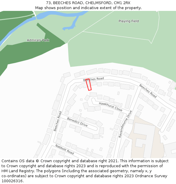 73, BEECHES ROAD, CHELMSFORD, CM1 2RX: Location map and indicative extent of plot