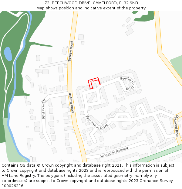 73, BEECHWOOD DRIVE, CAMELFORD, PL32 9NB: Location map and indicative extent of plot