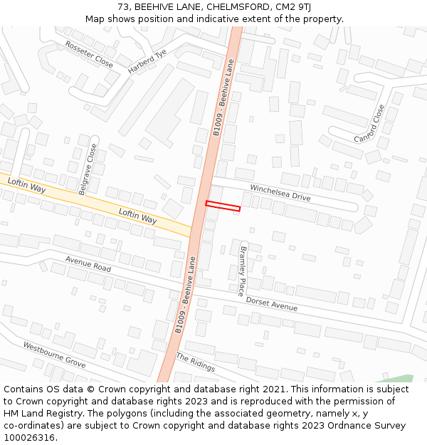 73, BEEHIVE LANE, CHELMSFORD, CM2 9TJ: Location map and indicative extent of plot