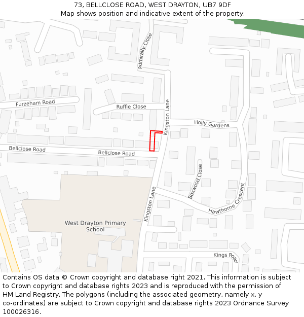 73, BELLCLOSE ROAD, WEST DRAYTON, UB7 9DF: Location map and indicative extent of plot