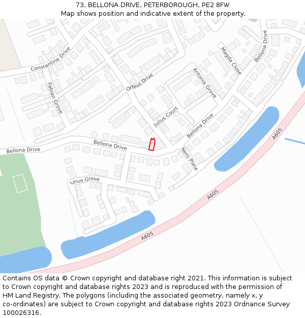 73, BELLONA DRIVE, PETERBOROUGH, PE2 8FW: Location map and indicative extent of plot