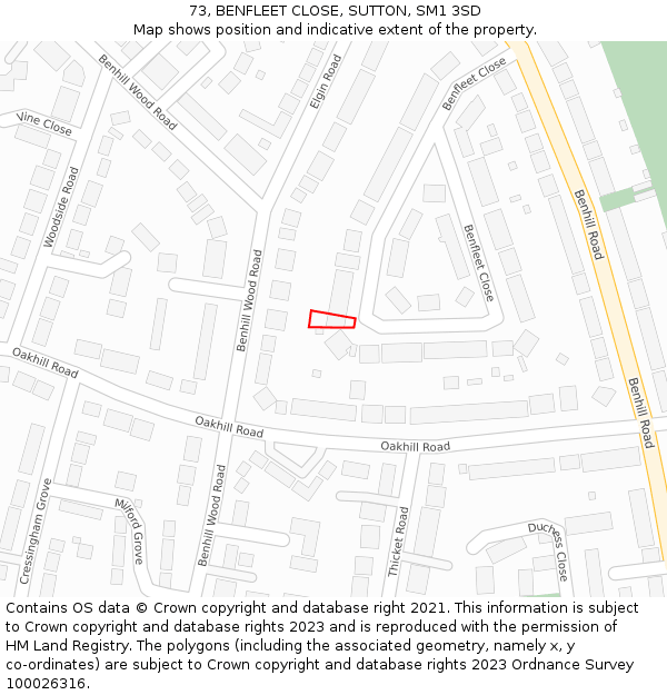 73, BENFLEET CLOSE, SUTTON, SM1 3SD: Location map and indicative extent of plot