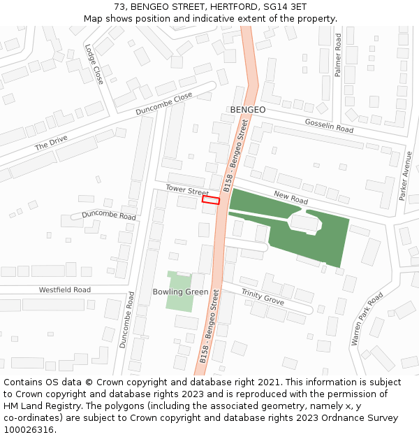 73, BENGEO STREET, HERTFORD, SG14 3ET: Location map and indicative extent of plot