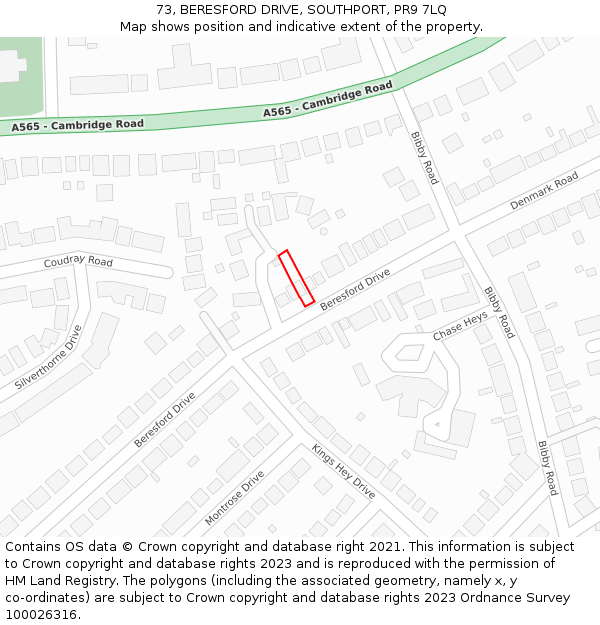 73, BERESFORD DRIVE, SOUTHPORT, PR9 7LQ: Location map and indicative extent of plot