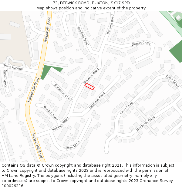 73, BERWICK ROAD, BUXTON, SK17 9PD: Location map and indicative extent of plot