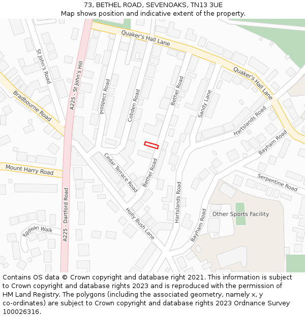 73, BETHEL ROAD, SEVENOAKS, TN13 3UE: Location map and indicative extent of plot