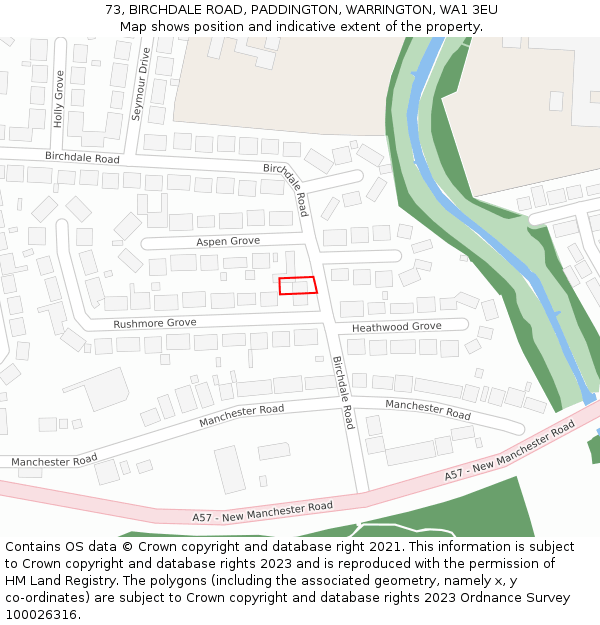73, BIRCHDALE ROAD, PADDINGTON, WARRINGTON, WA1 3EU: Location map and indicative extent of plot