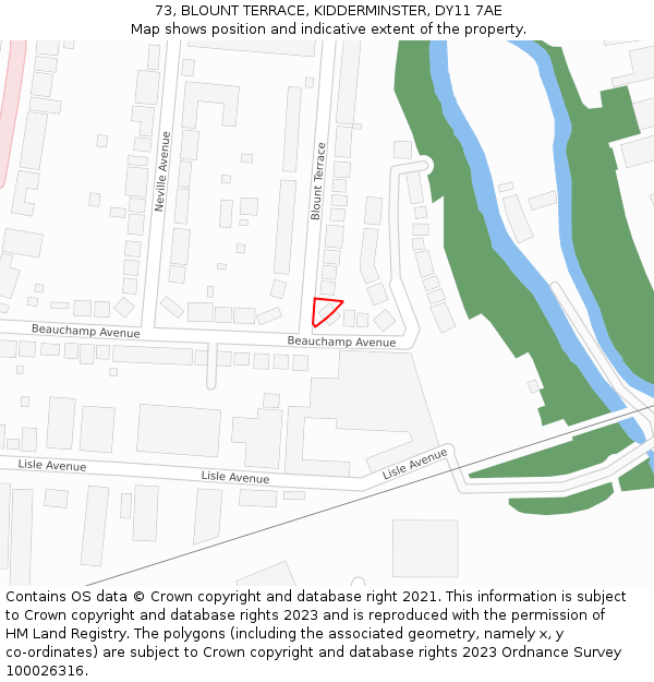 73, BLOUNT TERRACE, KIDDERMINSTER, DY11 7AE: Location map and indicative extent of plot