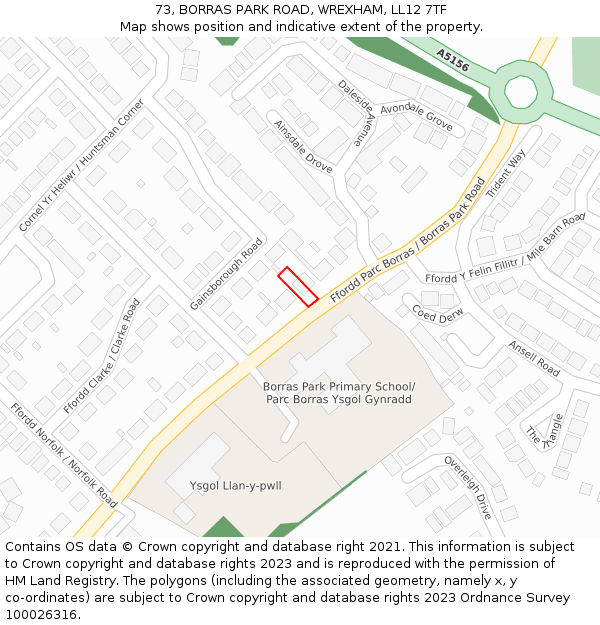 73, BORRAS PARK ROAD, WREXHAM, LL12 7TF: Location map and indicative extent of plot