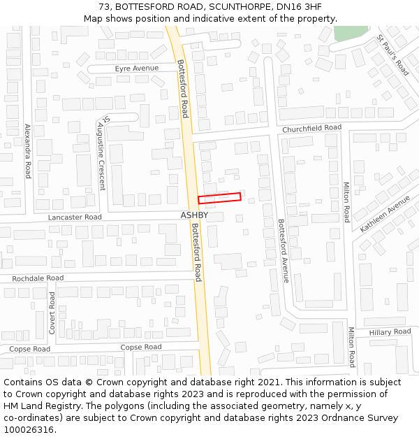 73, BOTTESFORD ROAD, SCUNTHORPE, DN16 3HF: Location map and indicative extent of plot