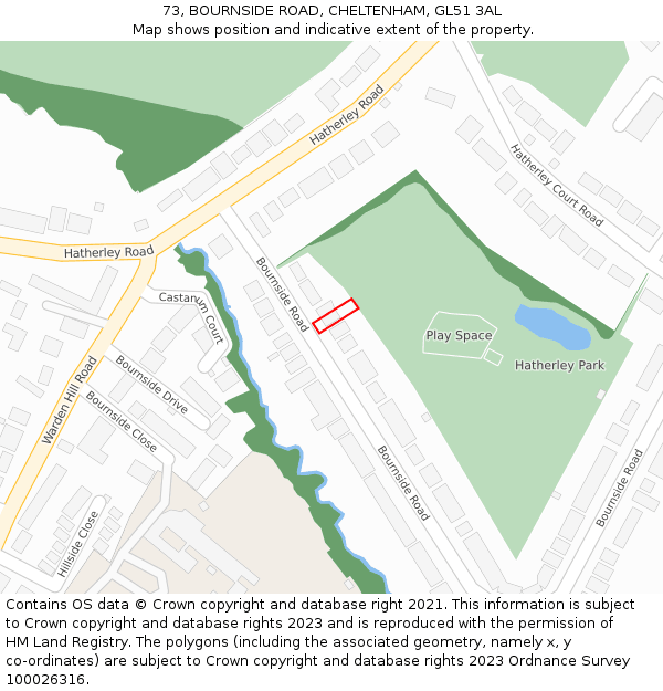 73, BOURNSIDE ROAD, CHELTENHAM, GL51 3AL: Location map and indicative extent of plot