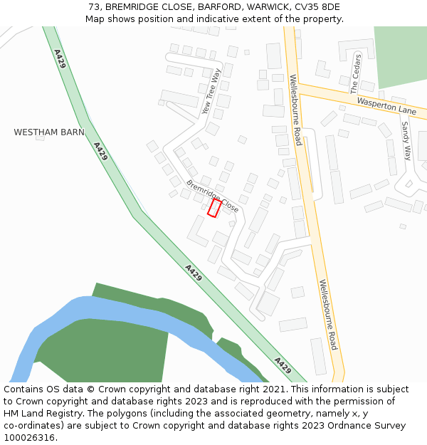 73, BREMRIDGE CLOSE, BARFORD, WARWICK, CV35 8DE: Location map and indicative extent of plot