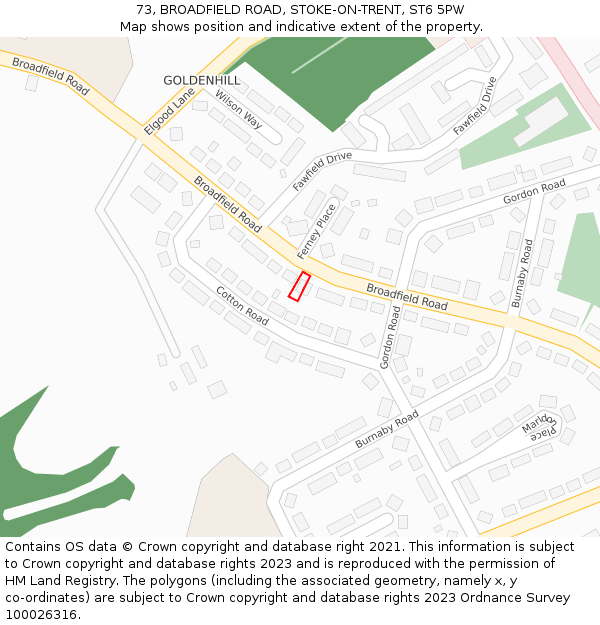 73, BROADFIELD ROAD, STOKE-ON-TRENT, ST6 5PW: Location map and indicative extent of plot