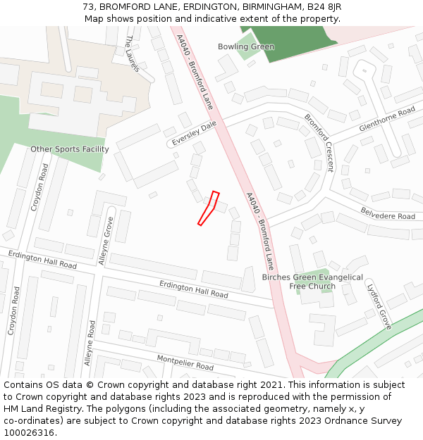 73, BROMFORD LANE, ERDINGTON, BIRMINGHAM, B24 8JR: Location map and indicative extent of plot
