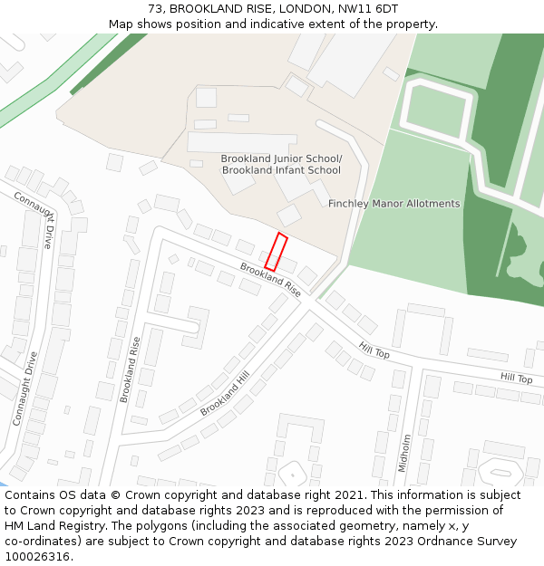 73, BROOKLAND RISE, LONDON, NW11 6DT: Location map and indicative extent of plot