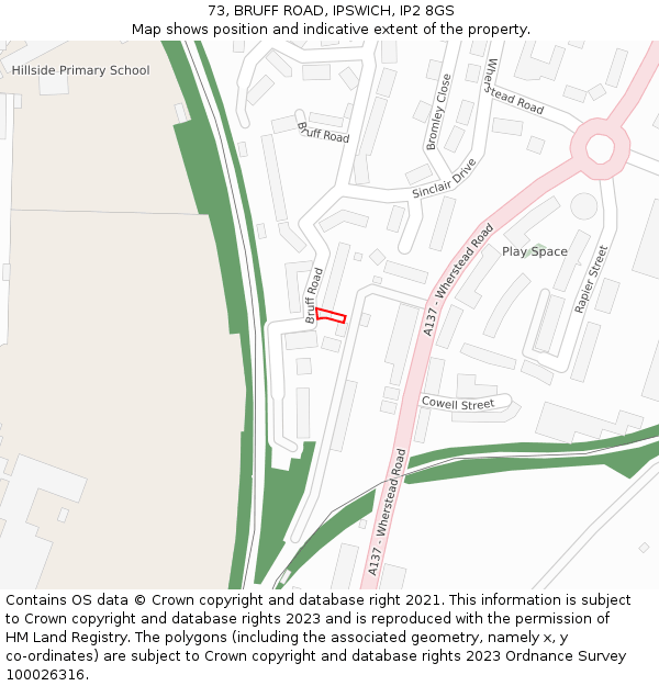 73, BRUFF ROAD, IPSWICH, IP2 8GS: Location map and indicative extent of plot