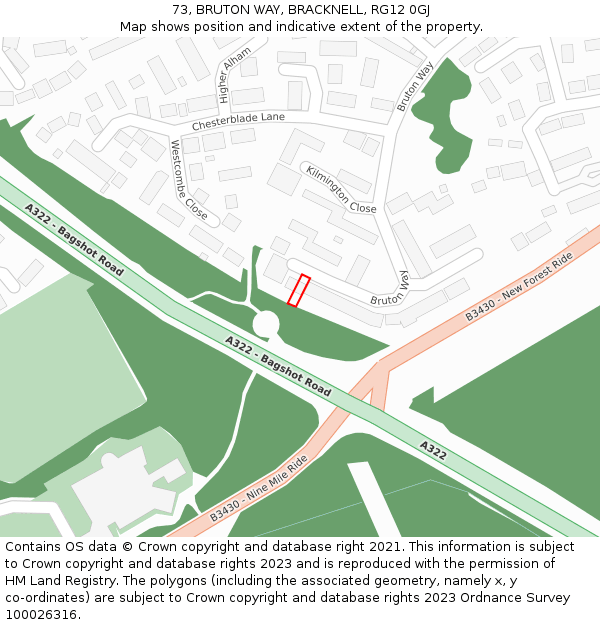 73, BRUTON WAY, BRACKNELL, RG12 0GJ: Location map and indicative extent of plot