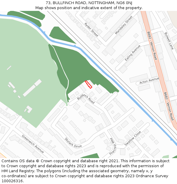 73, BULLFINCH ROAD, NOTTINGHAM, NG6 0NJ: Location map and indicative extent of plot
