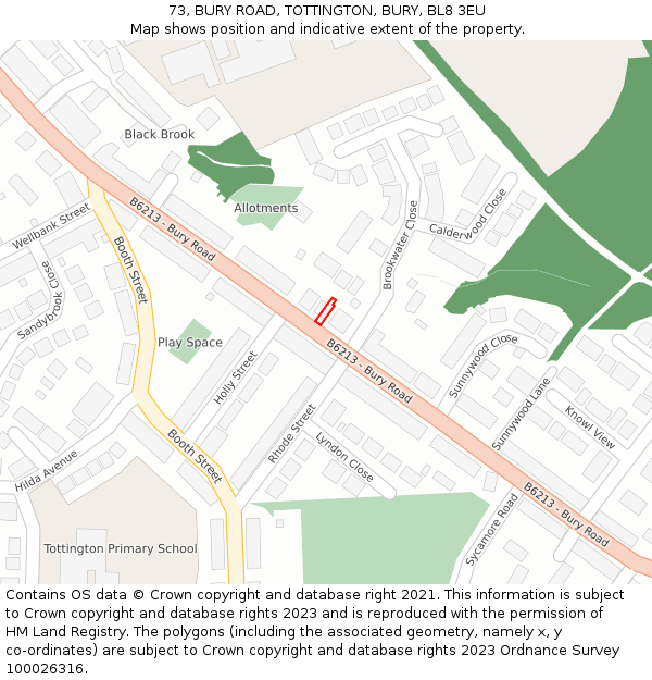 73, BURY ROAD, TOTTINGTON, BURY, BL8 3EU: Location map and indicative extent of plot