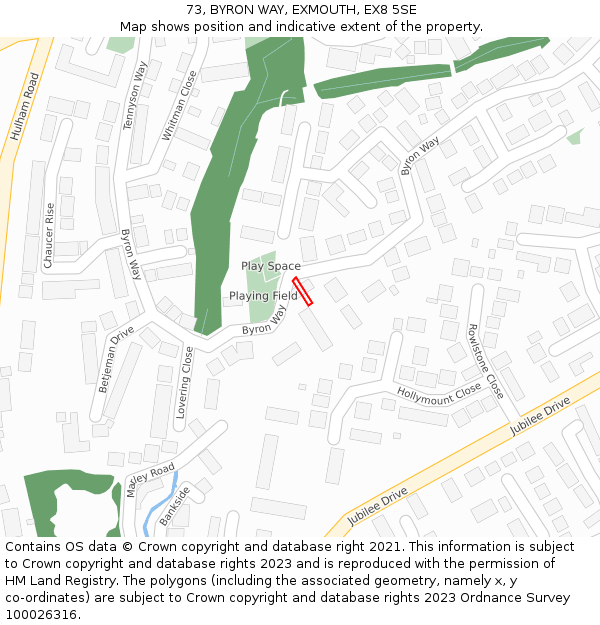 73, BYRON WAY, EXMOUTH, EX8 5SE: Location map and indicative extent of plot