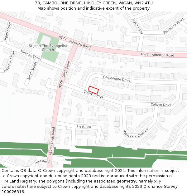 73, CAMBOURNE DRIVE, HINDLEY GREEN, WIGAN, WN2 4TU: Location map and indicative extent of plot