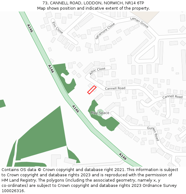 73, CANNELL ROAD, LODDON, NORWICH, NR14 6TP: Location map and indicative extent of plot