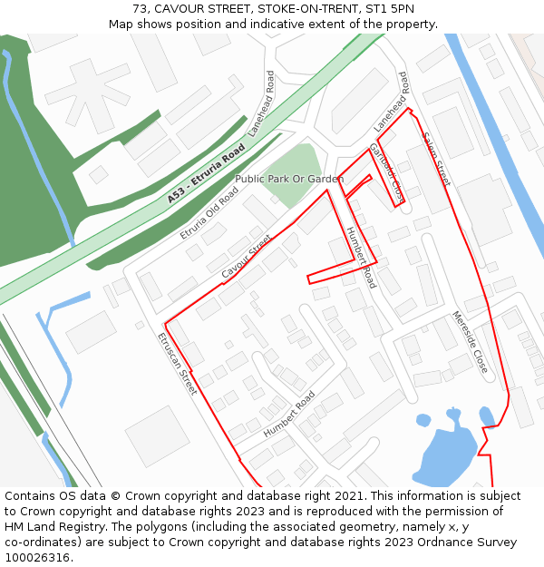 73, CAVOUR STREET, STOKE-ON-TRENT, ST1 5PN: Location map and indicative extent of plot