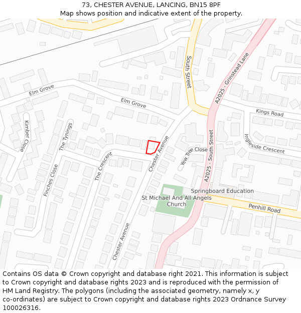 73, CHESTER AVENUE, LANCING, BN15 8PF: Location map and indicative extent of plot