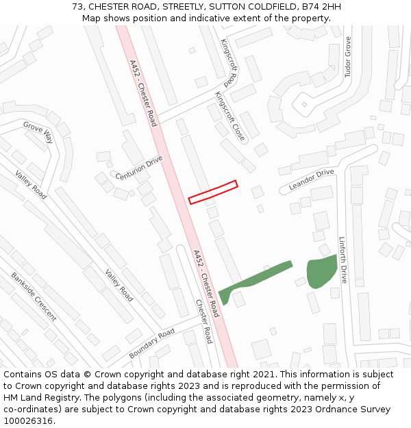 73, CHESTER ROAD, STREETLY, SUTTON COLDFIELD, B74 2HH: Location map and indicative extent of plot