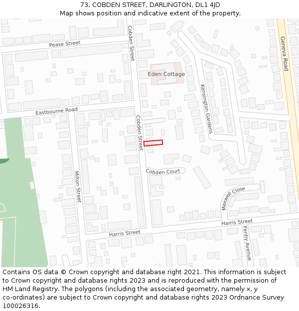 73, COBDEN STREET, DARLINGTON, DL1 4JD: Location map and indicative extent of plot