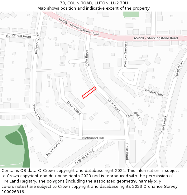 73, COLIN ROAD, LUTON, LU2 7RU: Location map and indicative extent of plot