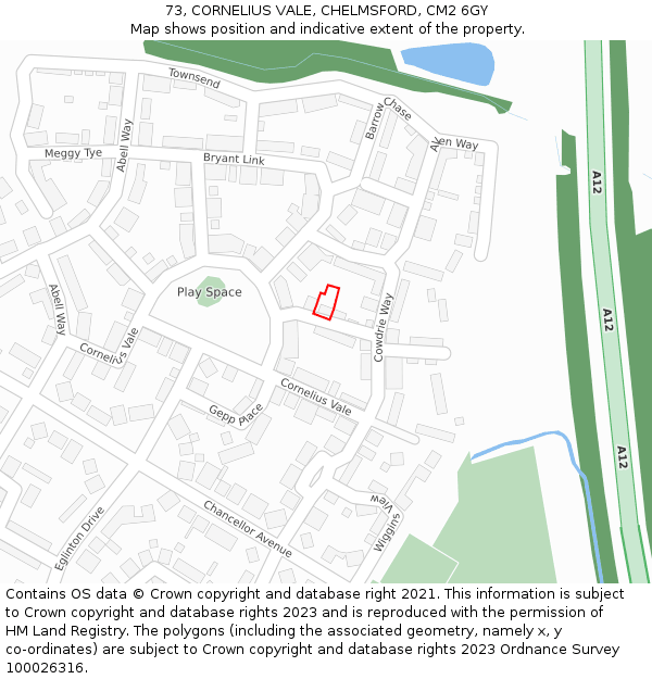 73, CORNELIUS VALE, CHELMSFORD, CM2 6GY: Location map and indicative extent of plot