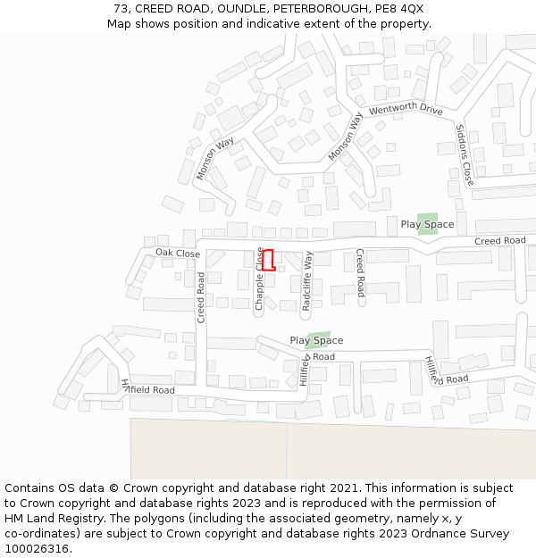 73, CREED ROAD, OUNDLE, PETERBOROUGH, PE8 4QX: Location map and indicative extent of plot