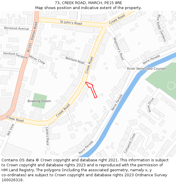 73, CREEK ROAD, MARCH, PE15 8RE: Location map and indicative extent of plot