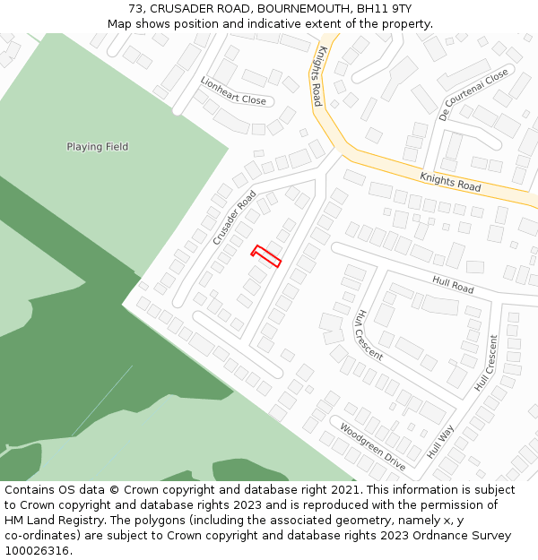 73, CRUSADER ROAD, BOURNEMOUTH, BH11 9TY: Location map and indicative extent of plot