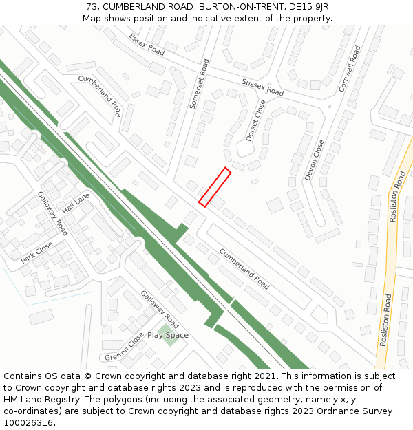73, CUMBERLAND ROAD, BURTON-ON-TRENT, DE15 9JR: Location map and indicative extent of plot