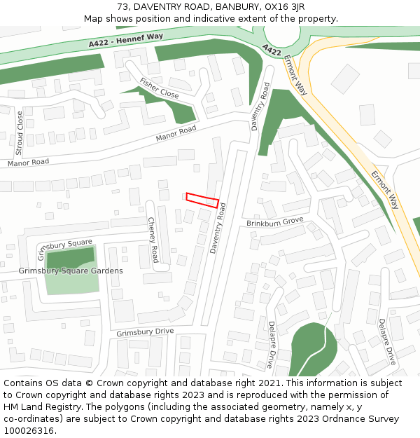 73, DAVENTRY ROAD, BANBURY, OX16 3JR: Location map and indicative extent of plot