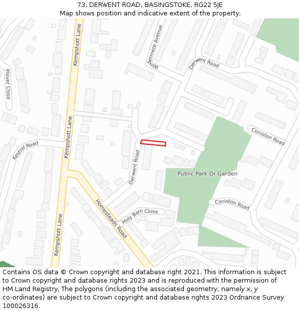 73, DERWENT ROAD, BASINGSTOKE, RG22 5JE: Location map and indicative extent of plot