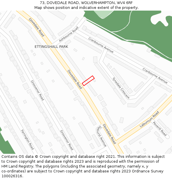73, DOVEDALE ROAD, WOLVERHAMPTON, WV4 6RF: Location map and indicative extent of plot