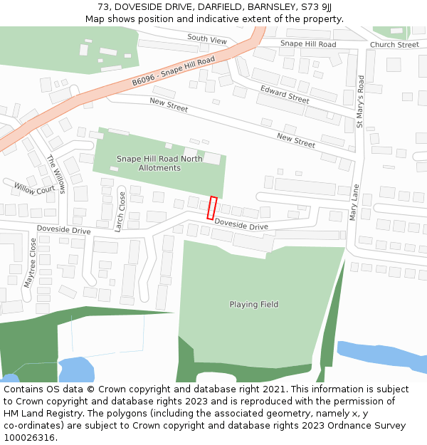 73, DOVESIDE DRIVE, DARFIELD, BARNSLEY, S73 9JJ: Location map and indicative extent of plot