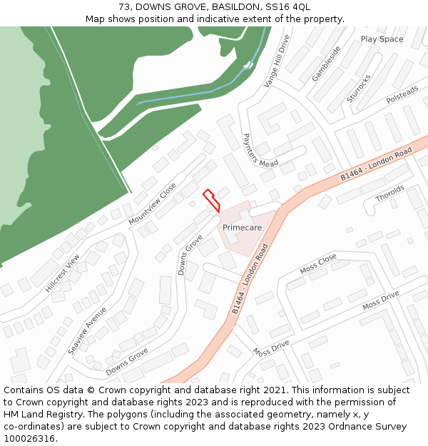 73, DOWNS GROVE, BASILDON, SS16 4QL: Location map and indicative extent of plot
