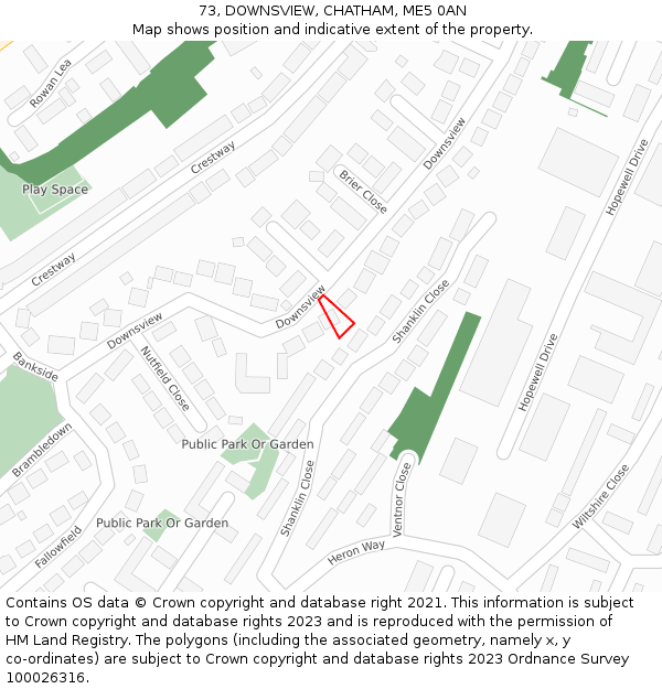 73, DOWNSVIEW, CHATHAM, ME5 0AN: Location map and indicative extent of plot