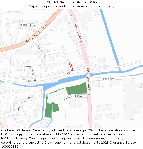 73, EASTGATE, BOURNE, PE10 9JY: Location map and indicative extent of plot