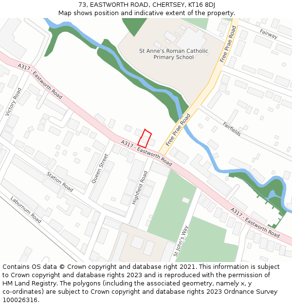 73, EASTWORTH ROAD, CHERTSEY, KT16 8DJ: Location map and indicative extent of plot