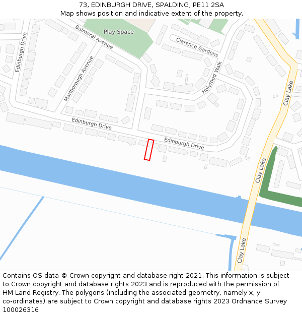 73, EDINBURGH DRIVE, SPALDING, PE11 2SA: Location map and indicative extent of plot